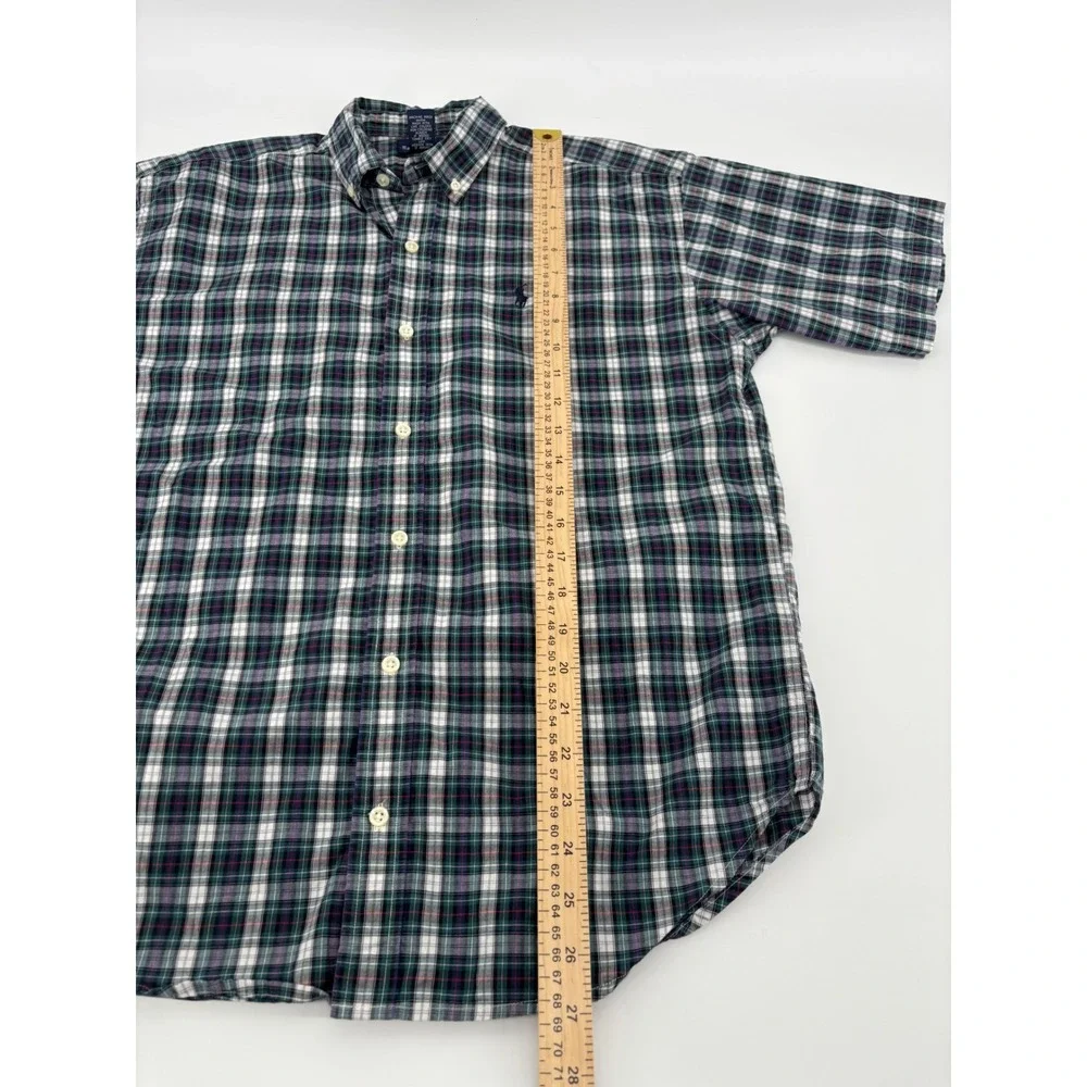 Polo Ralph Lauren Mens Green Plaid Short Sleeve Button Down Shirt Large EZ941811